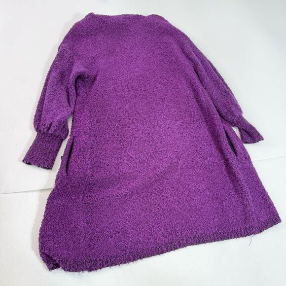 VTG Sideffects Sweater Womens Medium Purple Acrylic Duster Open Cardigan Pockets - Picture 6 of 7